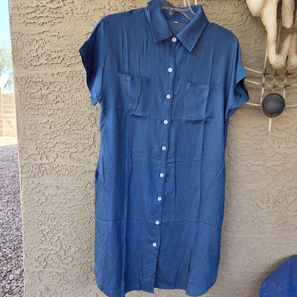 Denim Blue Button-Up Shirt Dress